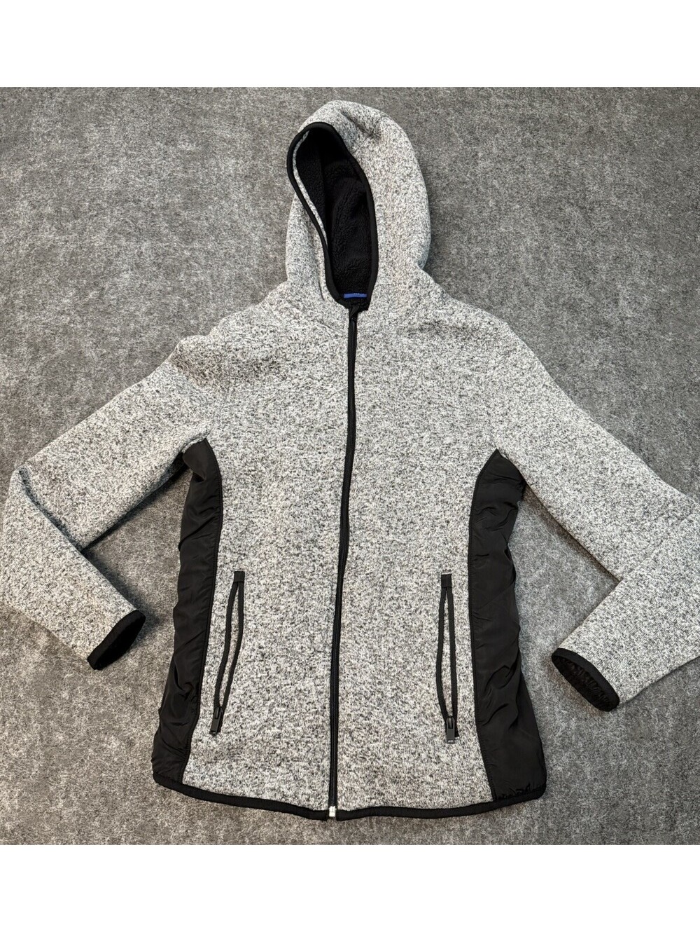 Apt. 9 Hoodie Jacket Mens Small Gray Black Full Zip Sherpa Lined Sweater Coat